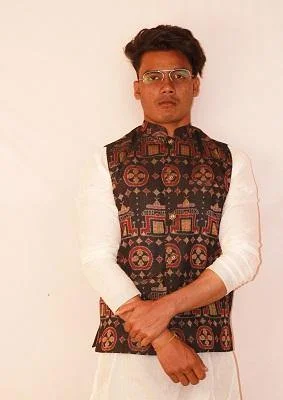 Sambalpuri Designer Gents Half Jacket in Black, Yellow & Maroon Color Lace Jacket Ribbed Jacket Sequined Jacket