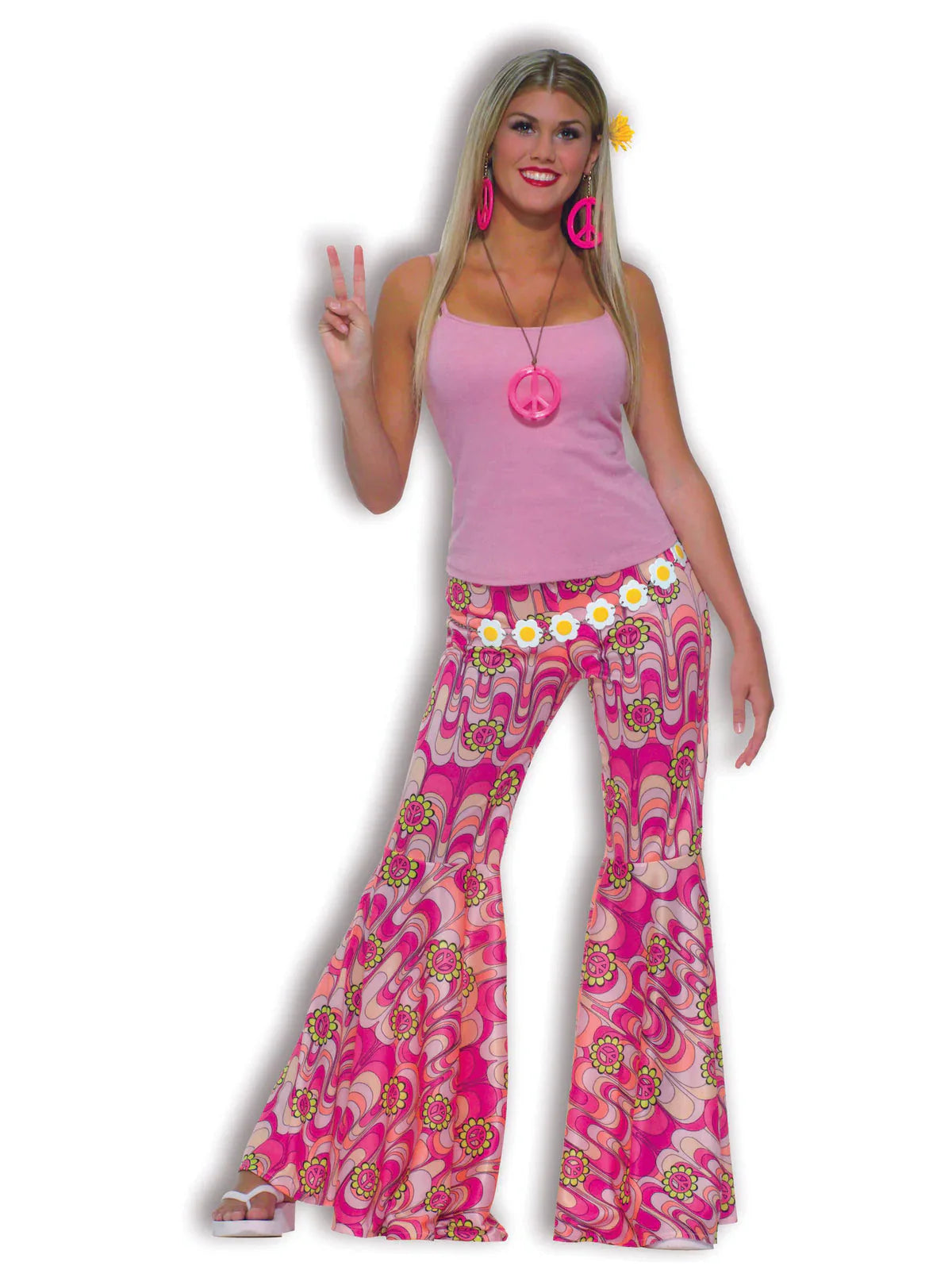 Flower Power Bell Bottom Trousers Adult Hippy Costume Trousers luxurious high-end