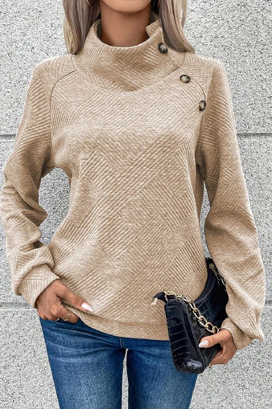 Hazel Blues® |  Textured Turtleneck Long Sleeve Sweatshirt Hoodie with Oversized Fit Loose Comfortable