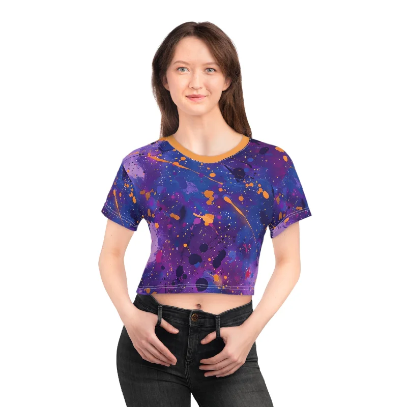 Violet Gold Splash Crop Top Tee Machine Wash Dry Clean Hand Wash