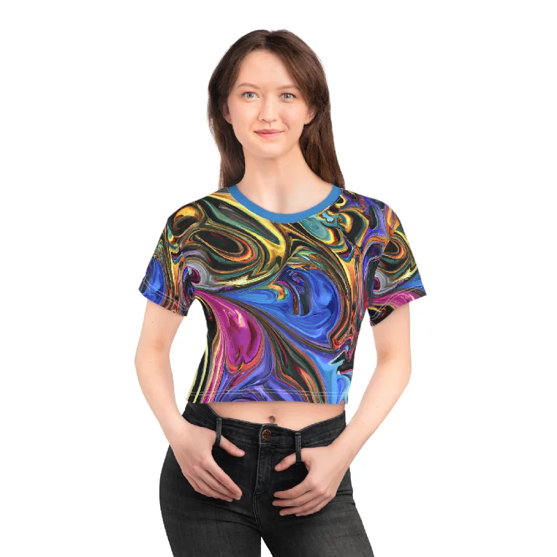 Painted Serenity Crop Top Tee Summer Crop Top Casual Short Sleeve