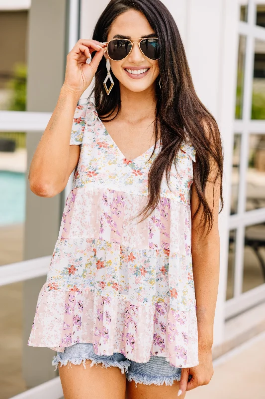 Looking For Joy Blush Pink Ditsy Floral Tank metallic tank top