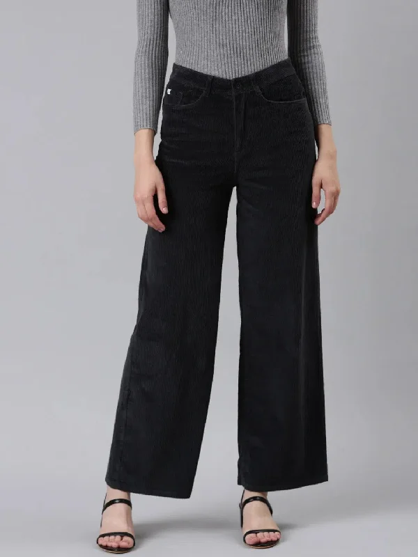 Women Grey Solid Parallel Trouser-IM-10627-Grey Trousers Occasion Special