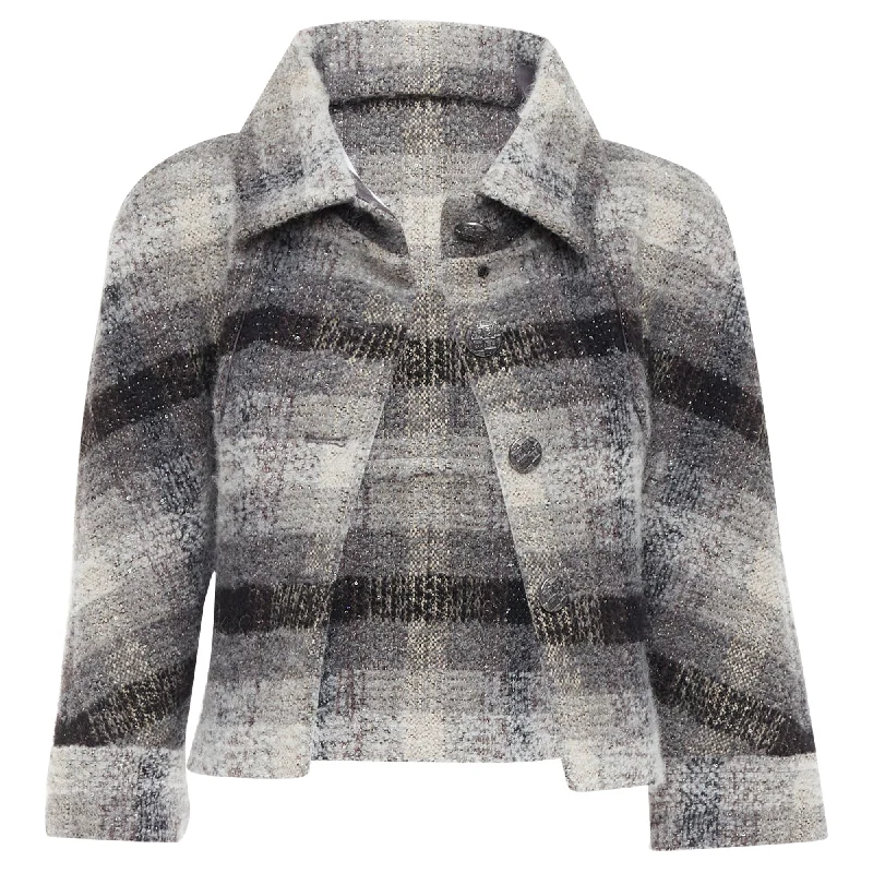 Chanel Fantasy tweed checked sequinned wool crop jacket Elasticated Jacket Padded Jacket Insulated Jacket