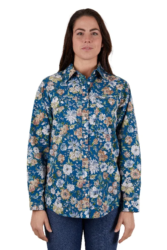 Hard Slog Ladies Carla Full Placket L/S Shirt - Blue - H4W2101143 Oversized T-Shirt Spandex breathable