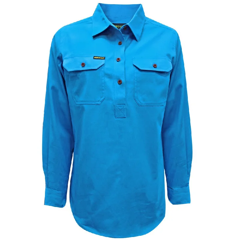 Hard Slog Ladies Half Placket L/S Shirt - Bright Blue - HCP2101002 Mesh Blend Leather Blend Suede Blend