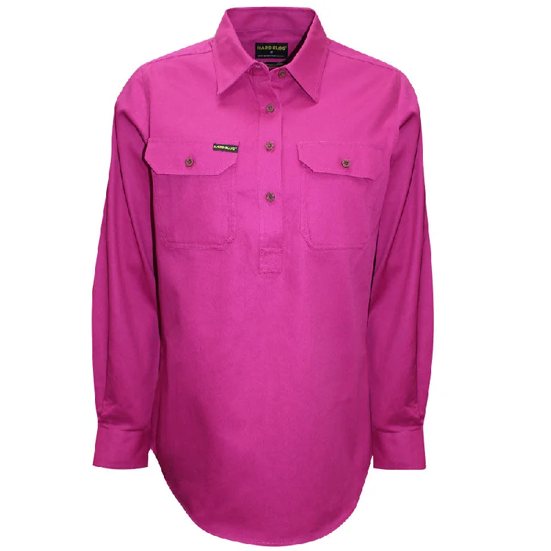 Hard Slog Ladies Half Placket Light Cotton Shirt - Fuschia Terry Blend Velvet Blend Canvas Blend