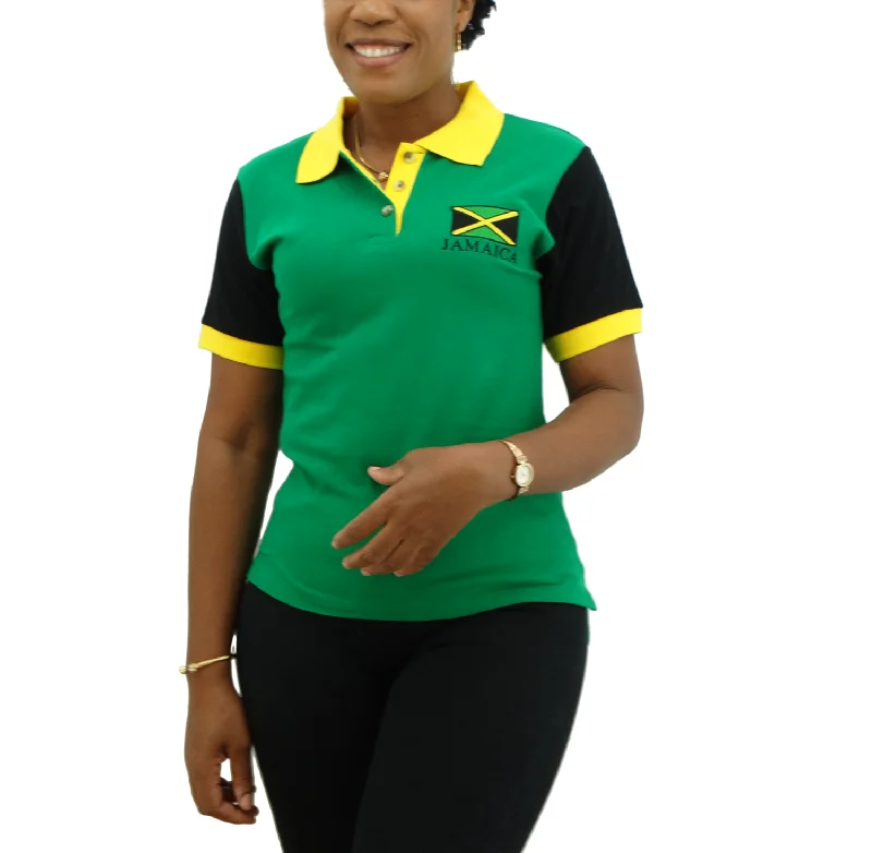 ME28, Ladies Jamaica Color Polo T-Shirt Handmade Hand-knitted Hand-woven